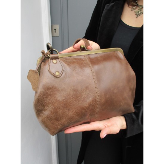 Layla Zipped Clip Lock Handbag Brown